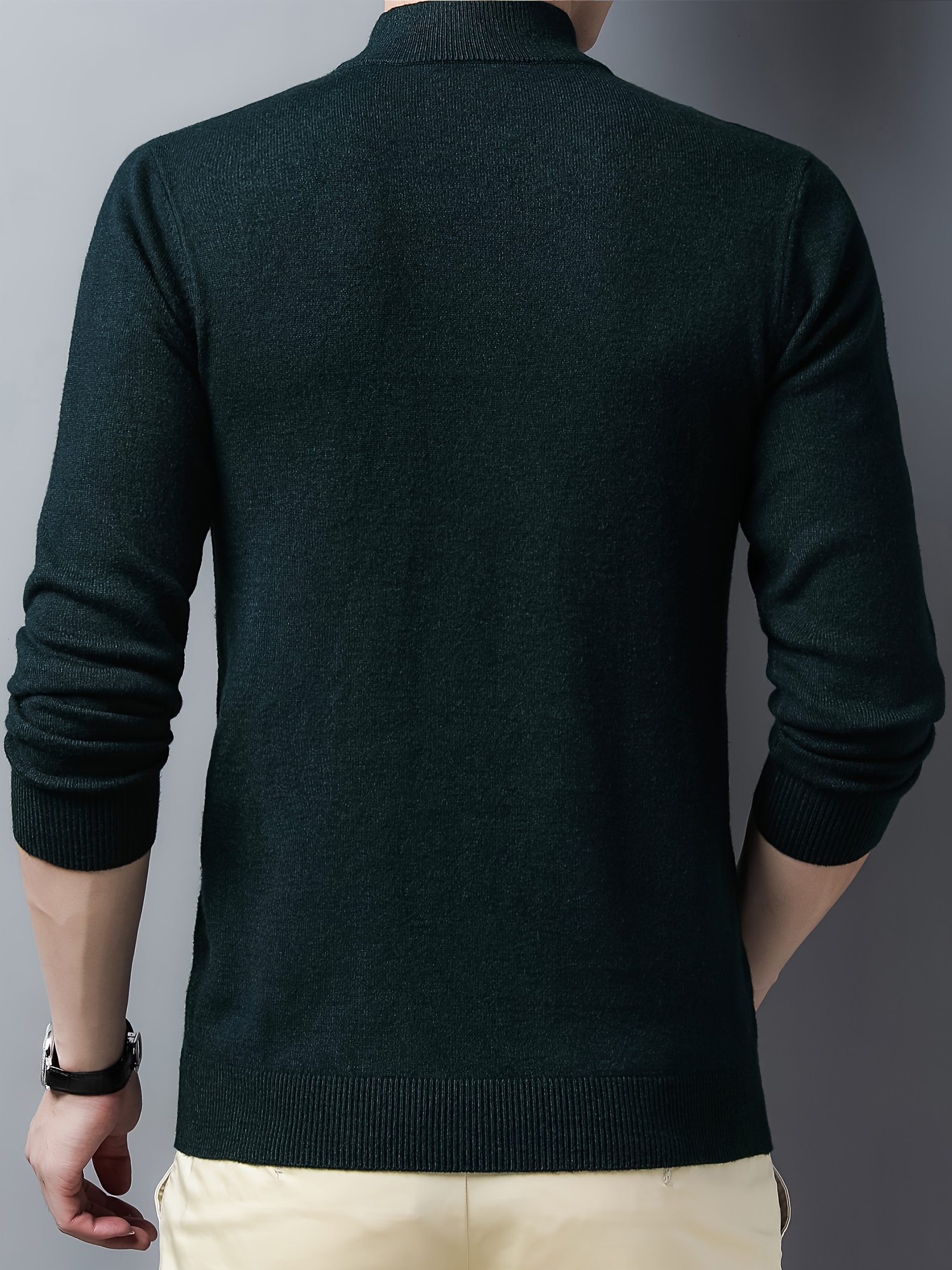 mens trendy solid knitted pullover casual mid stretch breathable turtle neck base layer for outdoor fall winter details 6