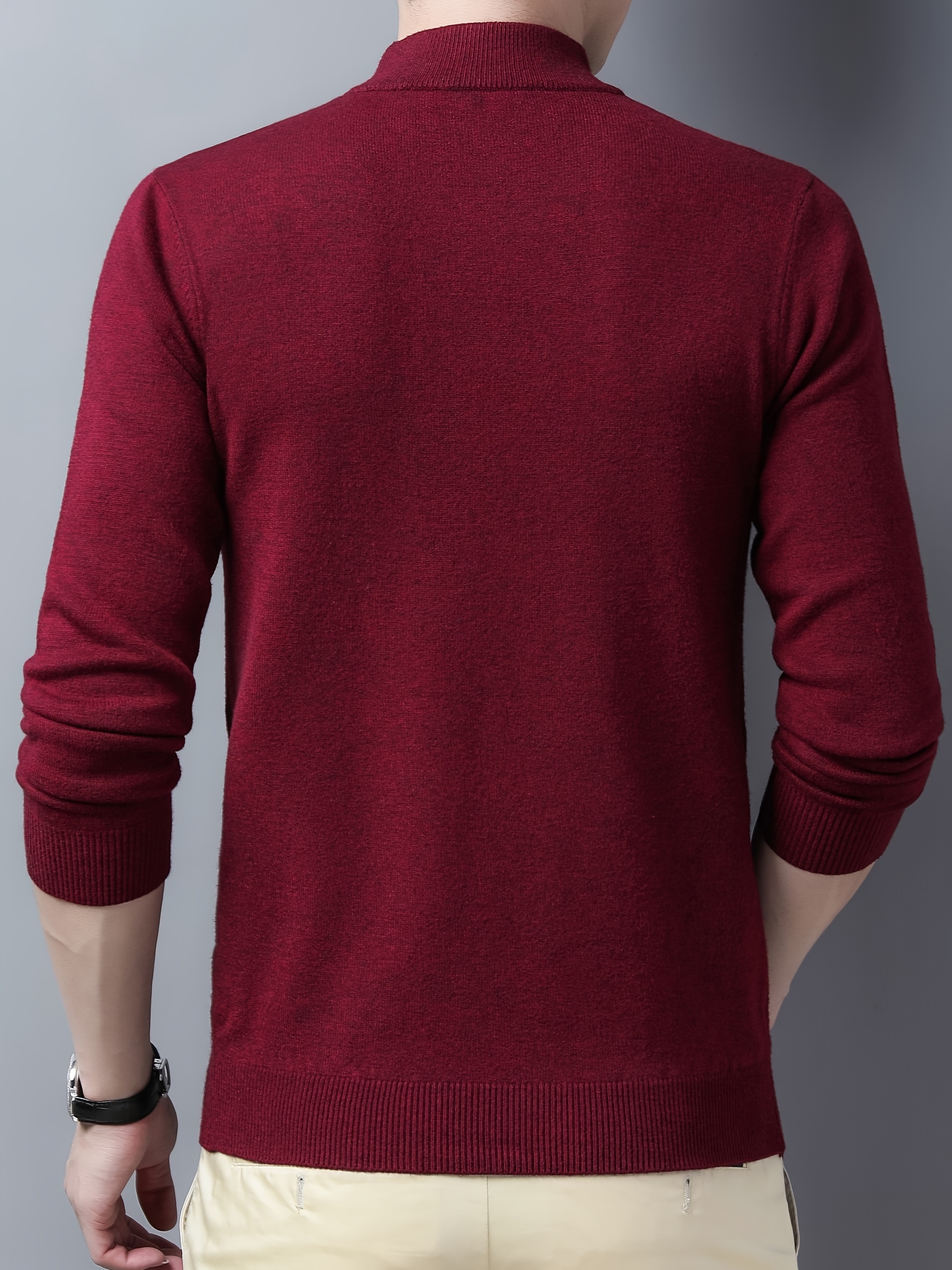 mens trendy solid knitted pullover casual mid stretch breathable turtle neck base layer for outdoor fall winter details 16