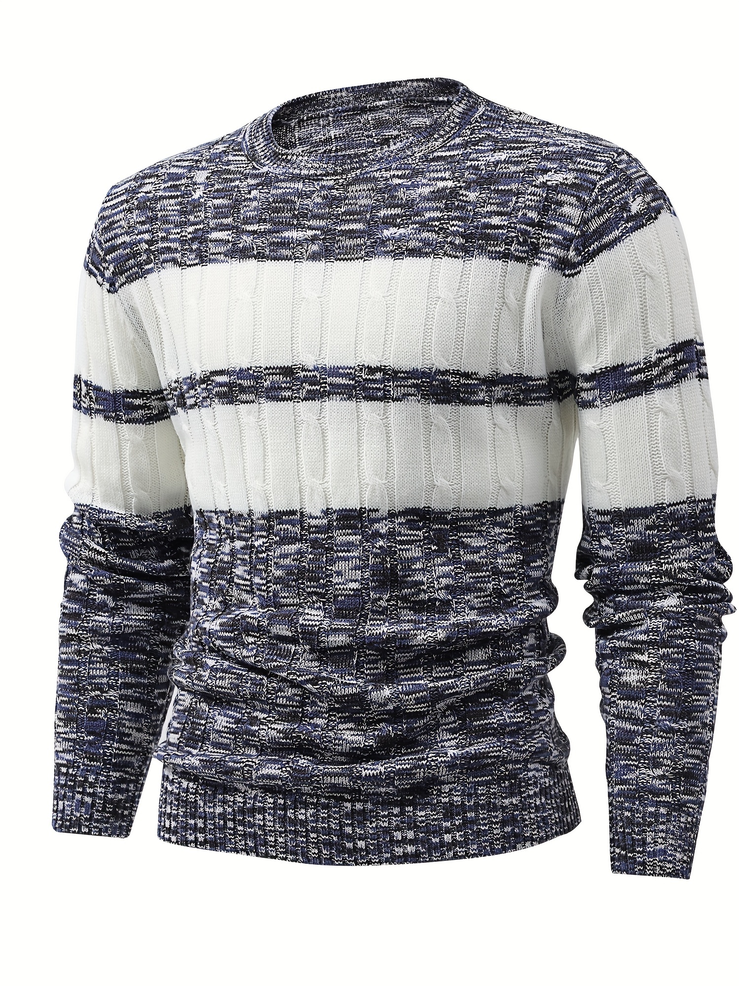 all match knitted color block sweater mens casual warm mid stretch round neck pullover sweater for fall winter details 1