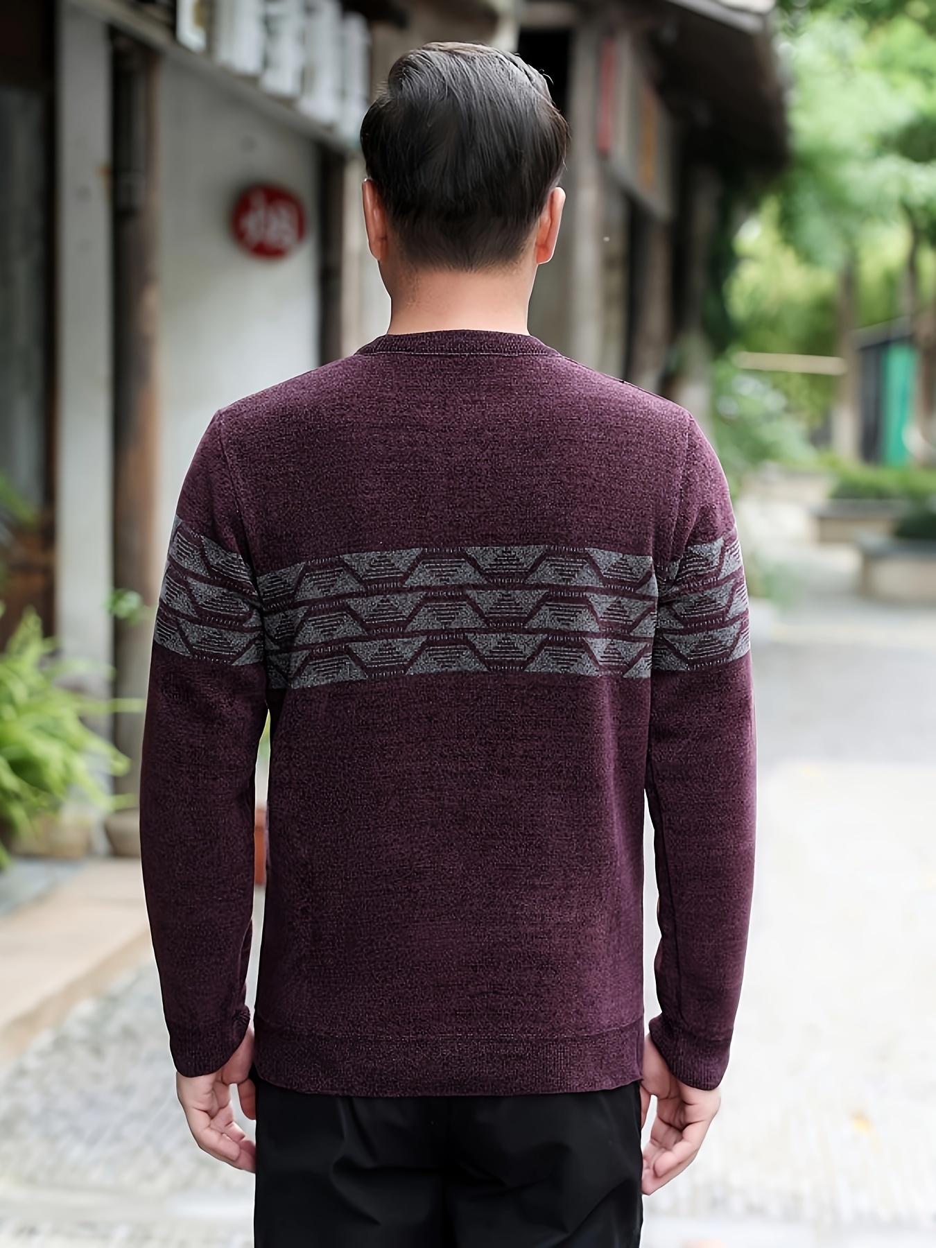 ethnic pattern knitted slim sweater mens casual warm mid stretch crew neck pullover sweater for men fall winter details 6