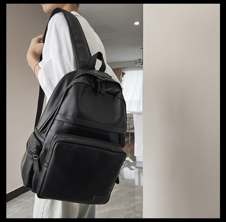 1pc trendy cool solid color backpack mens pu leather large capacity preppy style casual backpack couple simple college student backpack multifunctional travel backpack details 3