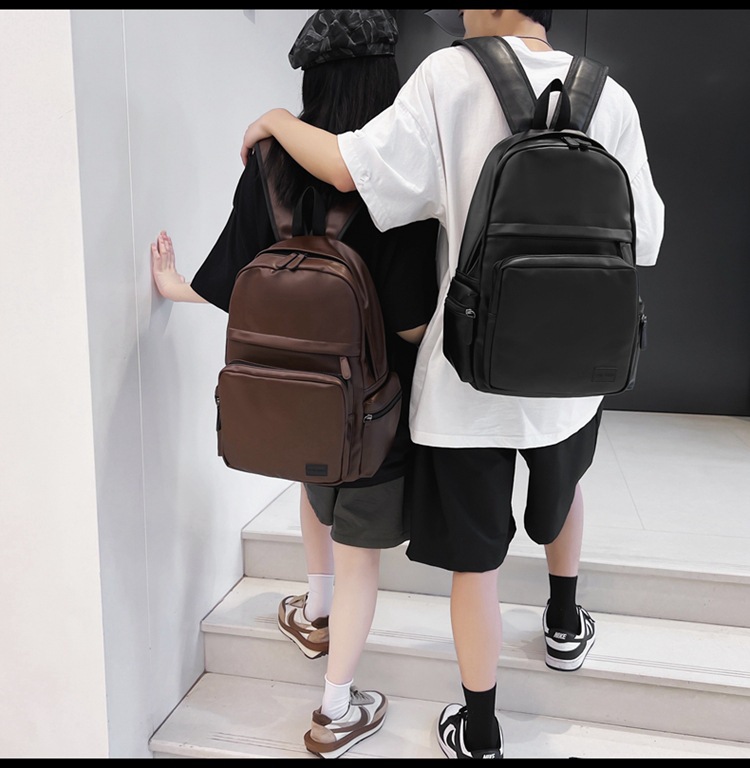 1pc trendy cool solid color backpack mens pu leather large capacity preppy style casual backpack couple simple college student backpack multifunctional travel backpack details 8