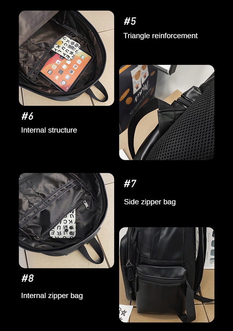 1pc trendy cool solid color backpack mens pu leather large capacity preppy style casual backpack couple simple college student backpack multifunctional travel backpack details 20