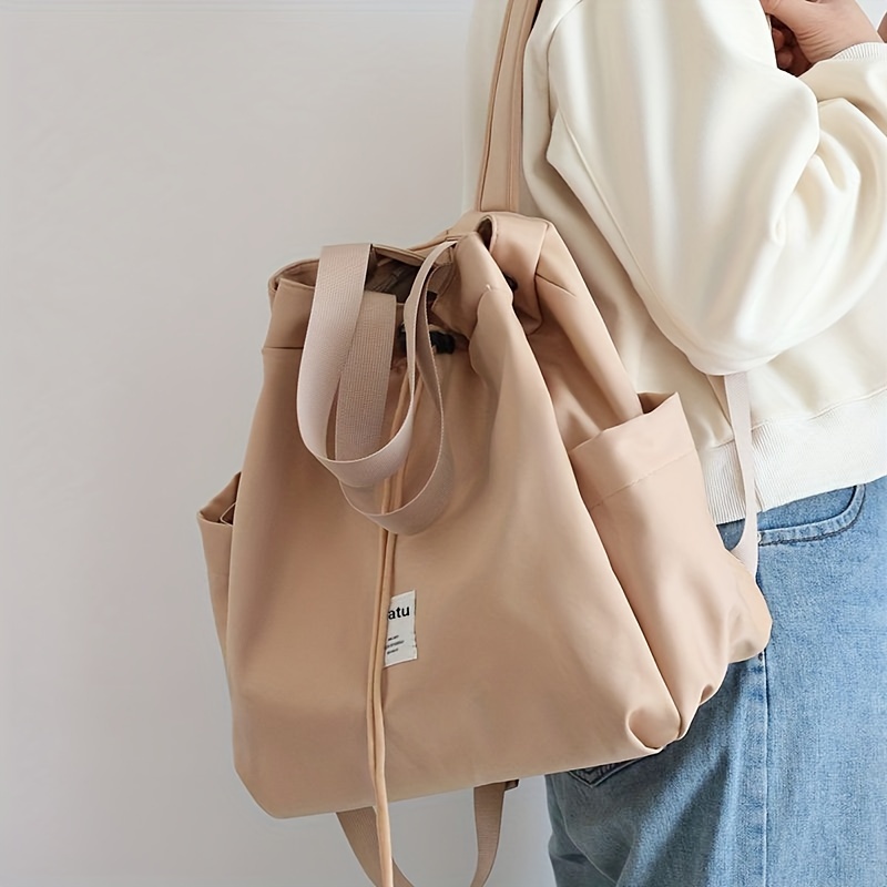 1pc fashion simple solid color backpack outdoor travel drawstring bag for women lightweight college students commuter bag for daily use details 2