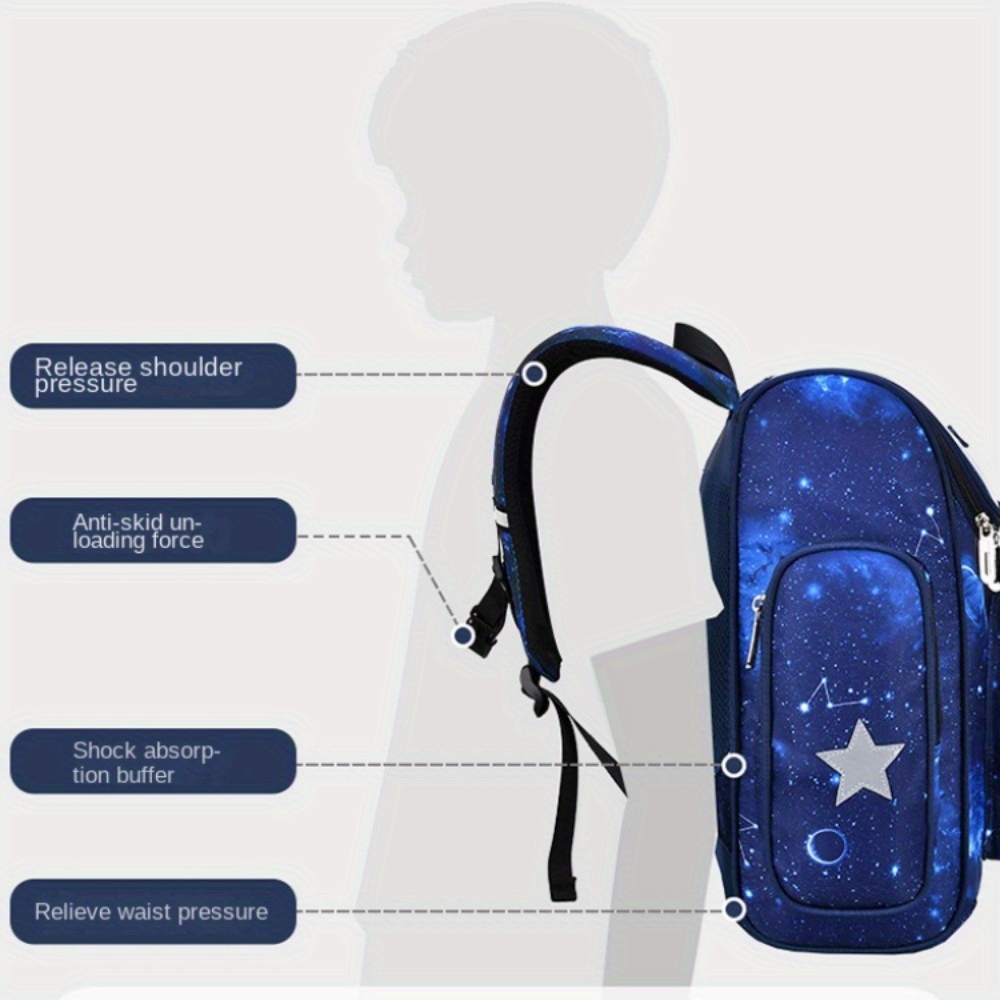 waterproof school bags cartoon astronaut space starry sky school backpack large capacity details 3