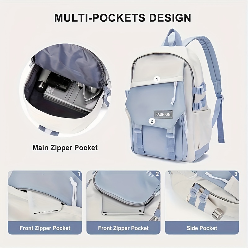 color contrast large capacity backpack preppy waterproof lightweight school backpack travel commuter bag details 3