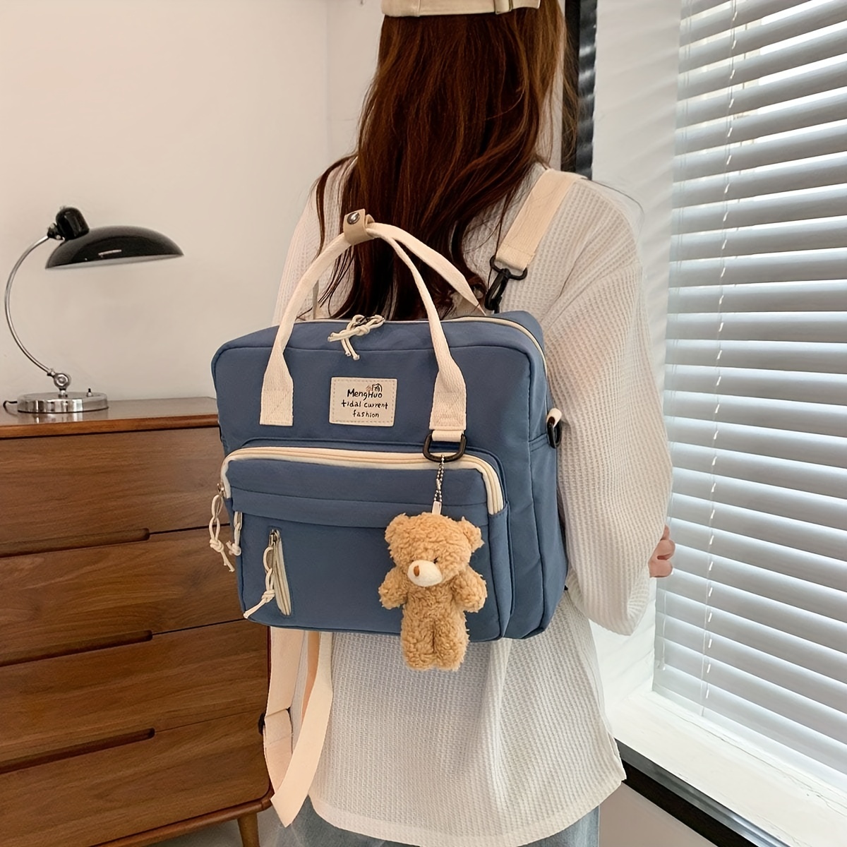 1pc large capacity multifunctional backpack with multiple pockets multifunctional backpack handbag sling bag 3 in 1 use bag cute sweet student backpack with cute bear pendant outdoor travel bag details 7