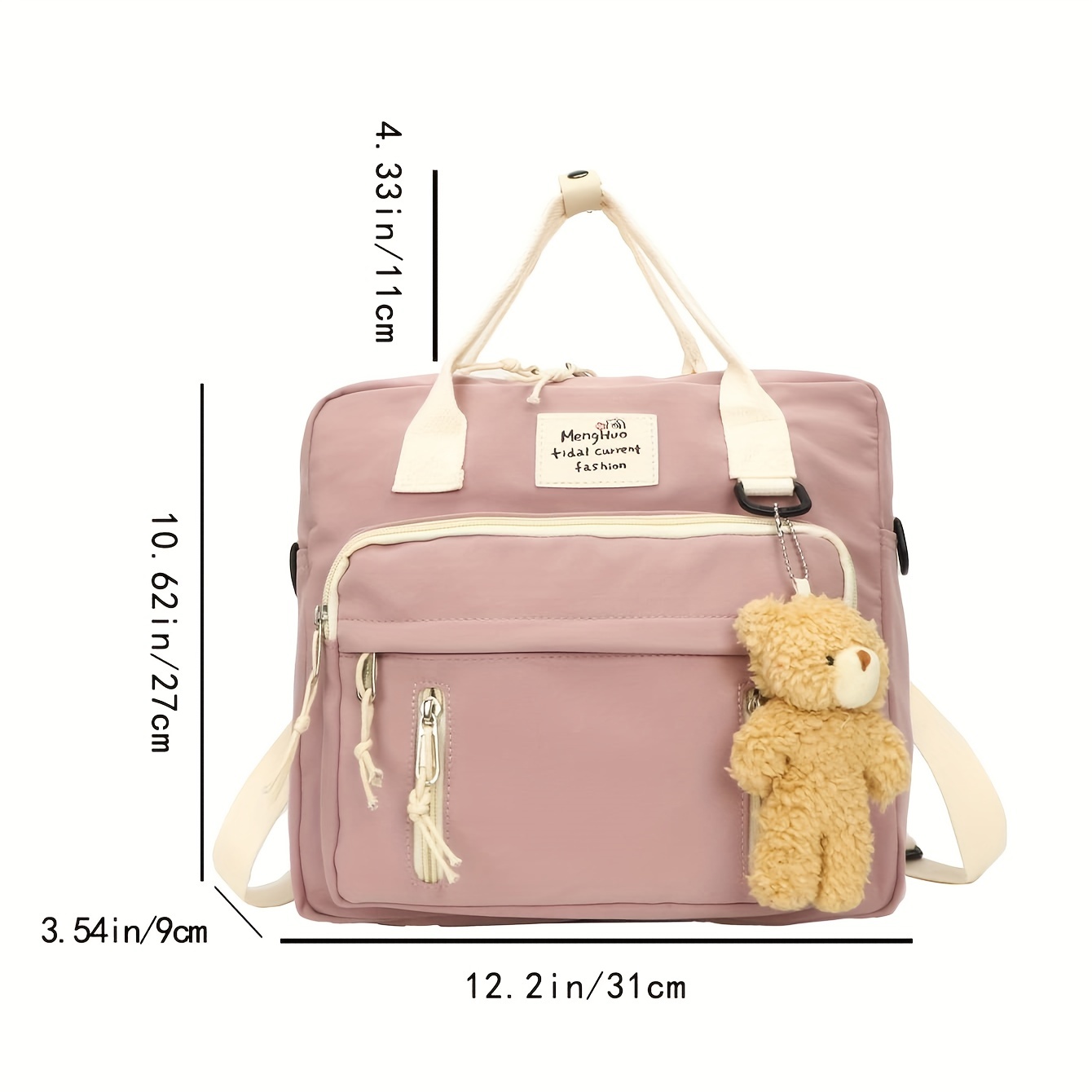 1pc large capacity multifunctional backpack with multiple pockets multifunctional backpack handbag sling bag 3 in 1 use bag cute sweet student backpack with cute bear pendant outdoor travel bag details 9