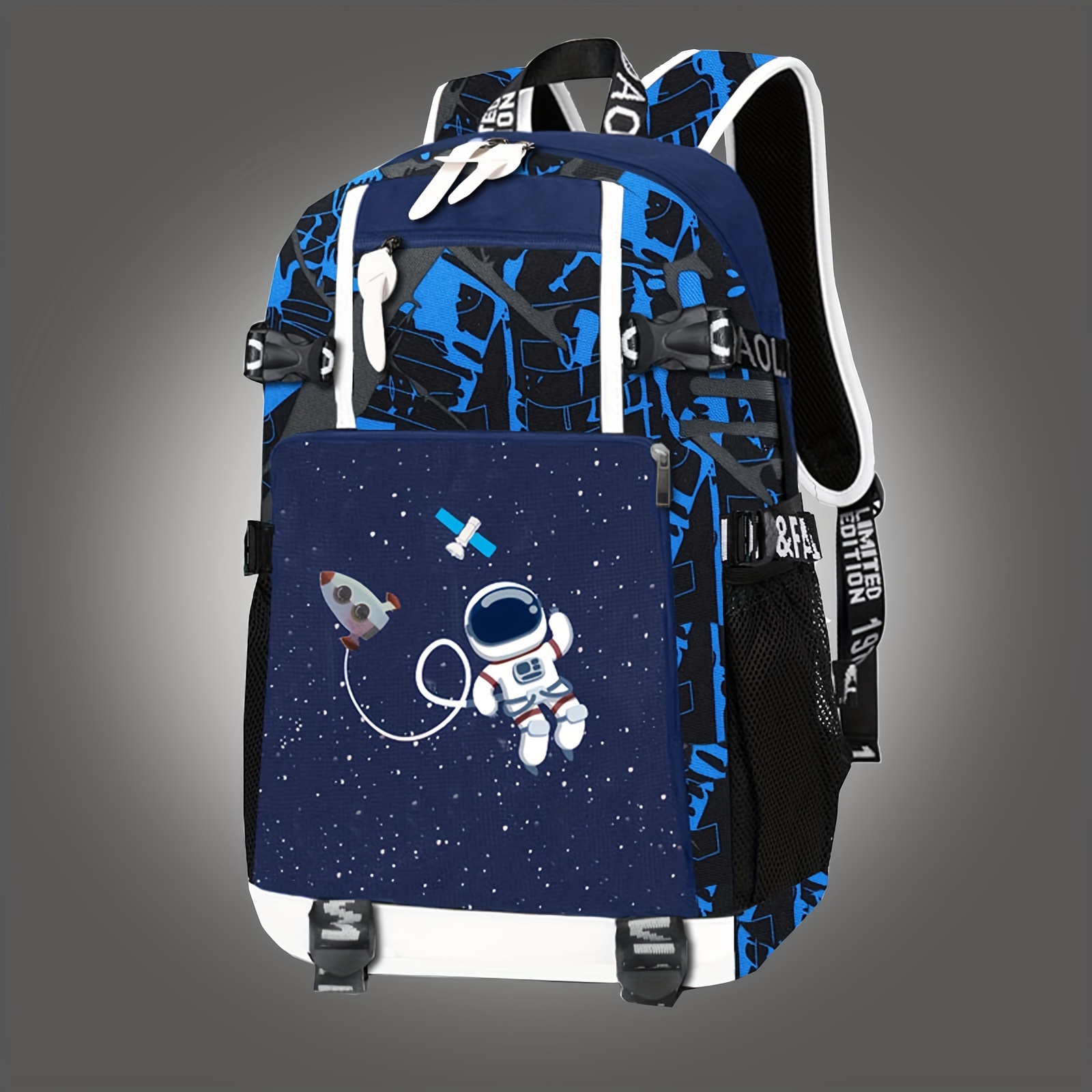 1pc glow in the dark backpack large capacity schoolbag for students spine protection backpack breathable backpack fashion durable backpack suitable for campus life astronaut pattern bag details 6