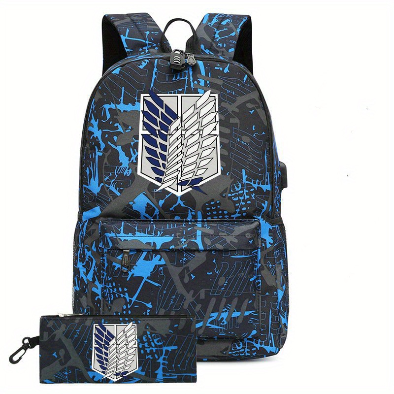 2pcs backpack and pen bag set fashion print backpack with usb charging port and earphone jack women men backpack travel outdoor school bags for teens details 3