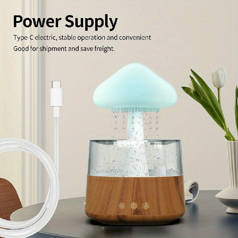 rain cloud humidifier water drip with adjustable led lights white noise humidification desk fountain bedside sleeping relaxing mood details 6