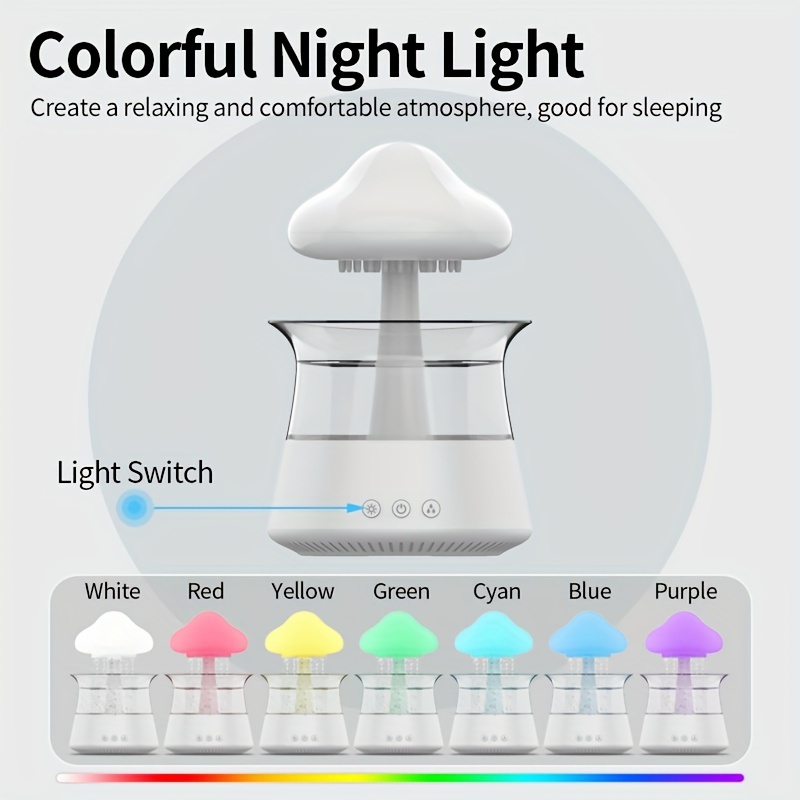 rain cloud aromatherapy essential oil zen diffuser raining cloud night light mushroom lamp diffusers micro humidifier desk fountain bedside sleeping relaxing mood water drop sound details 2