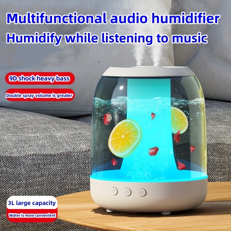 2 in 1 multi function 3l air humidifier living room aroma essential oil diffuser cold mist machine integrated home speaker 9d heavy bass mobile phone multi function bluetooth audio aromatherapist diffuser humidifier details 1