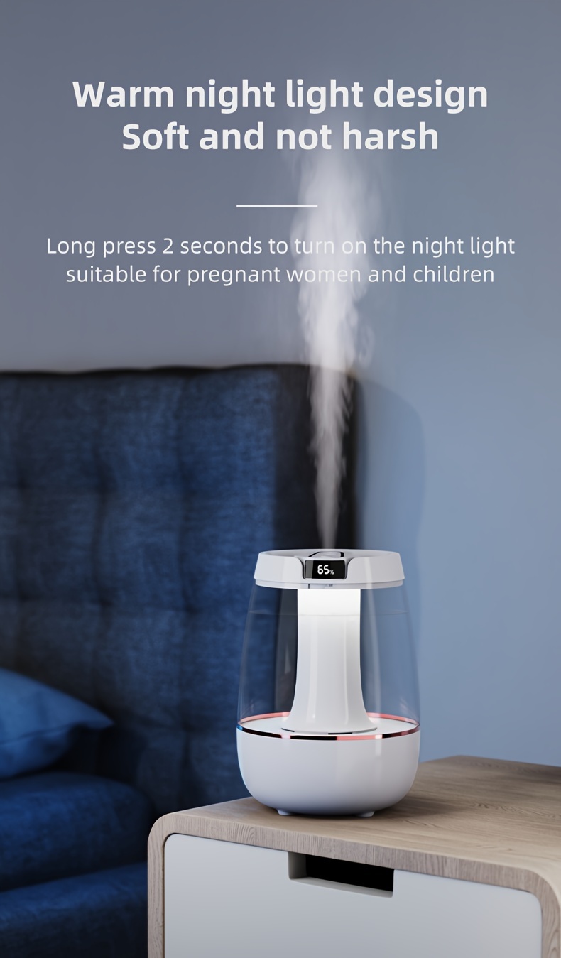 3 liters large capacity double nozzle cold fog humidifier bedroom small night light humidifier suitable for home plant humidifier silent air humidifier can be used for up to 36 hours ai intelligent digital display air humidity details 1