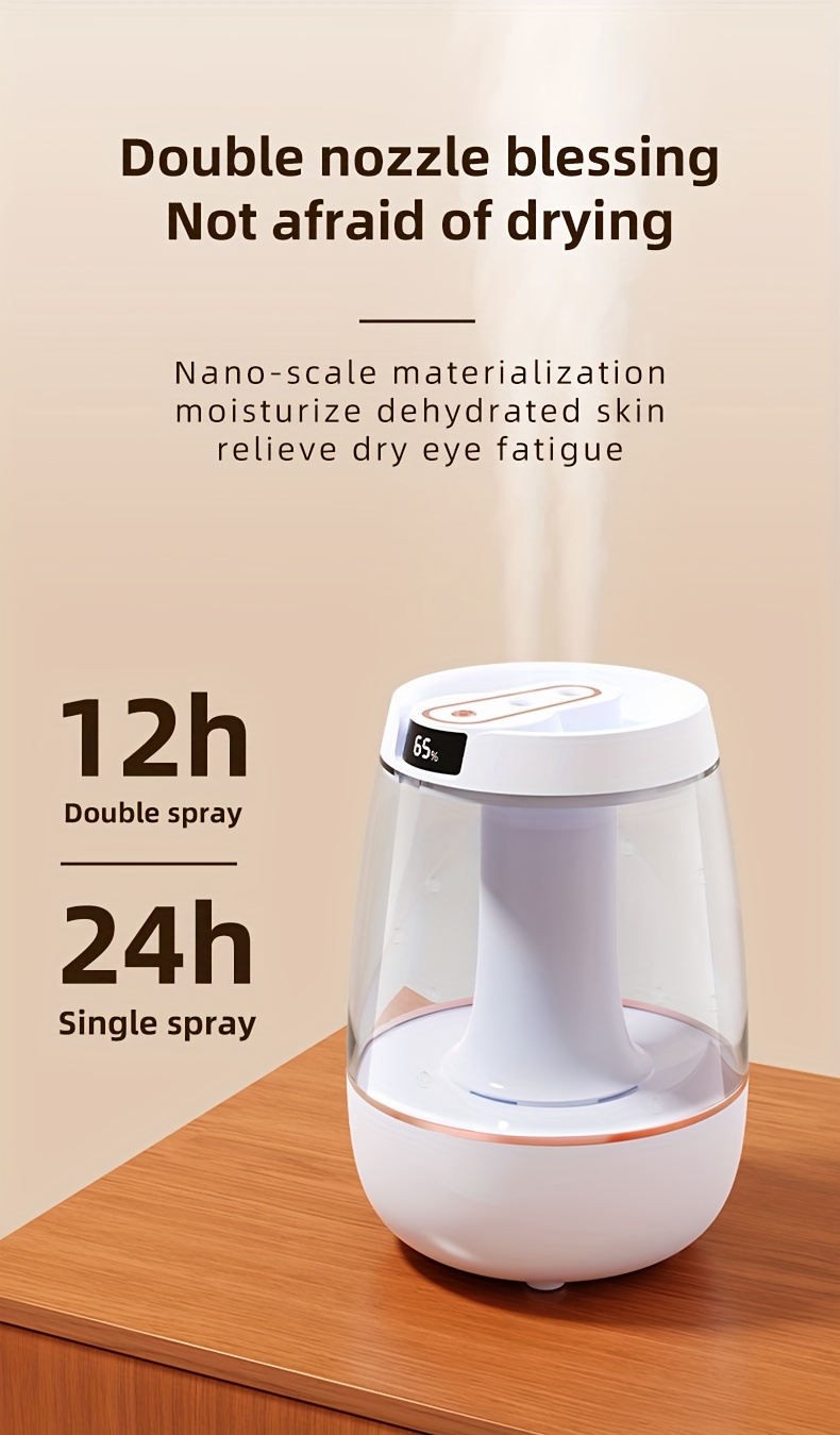 3 liters large capacity double nozzle cold fog humidifier bedroom small night light humidifier suitable for home plant humidifier silent air humidifier can be used for up to 36 hours ai intelligent digital display air humidity details 4