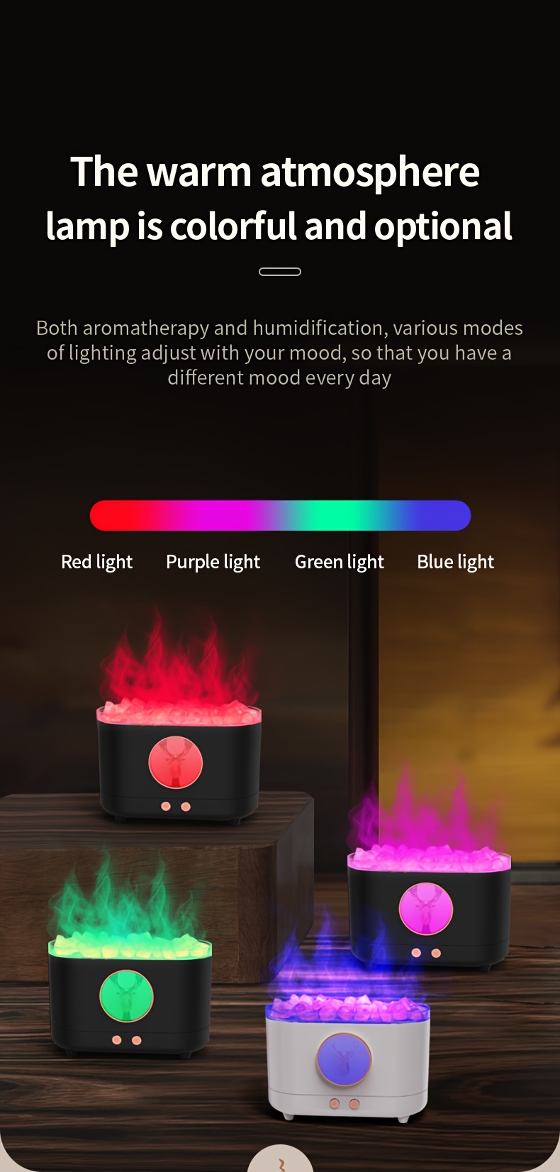 nordic flame humidifier crystal salt stone anti real wood carbon household bedroom fog amount office flame atmosphere lamp details 4