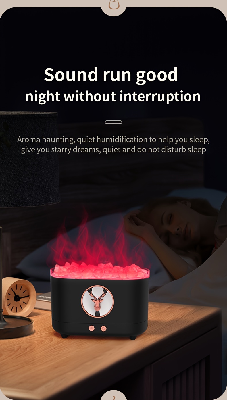 nordic flame humidifier crystal salt stone anti real wood carbon household bedroom fog amount office flame atmosphere lamp details 6