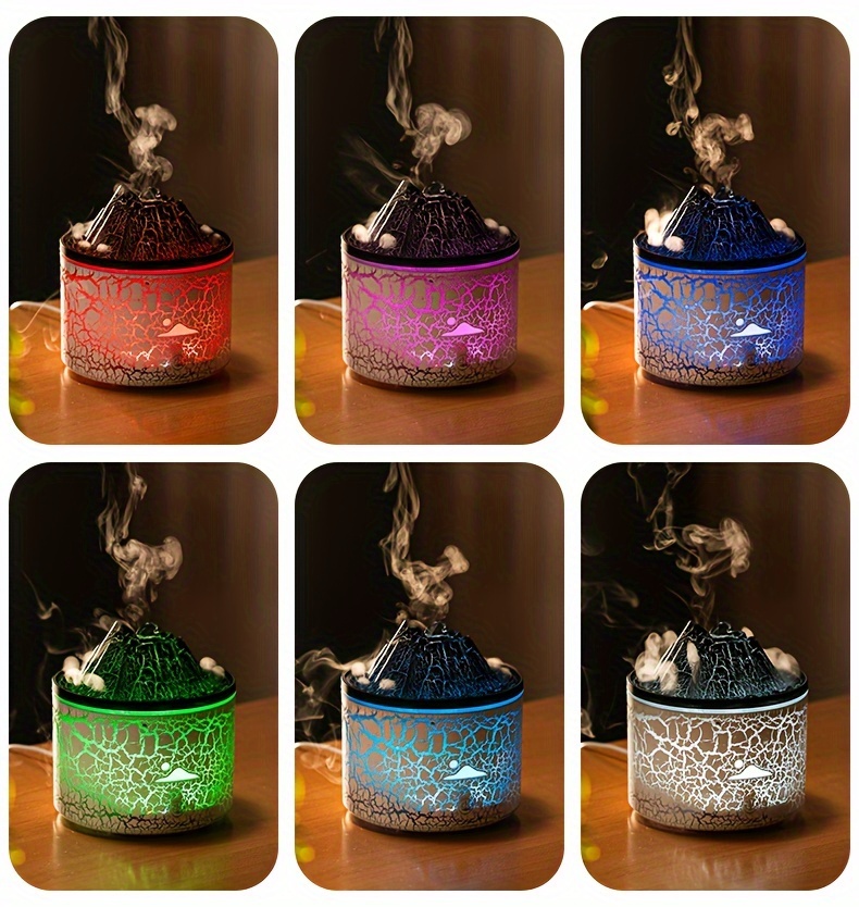 volcano essential oils diffuser with colorful light usb 180ml air humidifier for home mini aromatherapy diffuser with flame volcano mist mode 2 colors timer auto shut off flame diffusers for home bedroom details 7