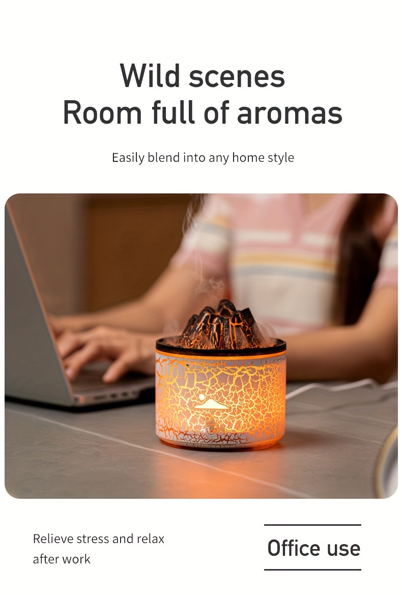 volcano essential oils diffuser with colorful light usb 180ml air humidifier for home mini aromatherapy diffuser with flame volcano mist mode 2 colors timer auto shut off flame diffusers for home bedroom details 13