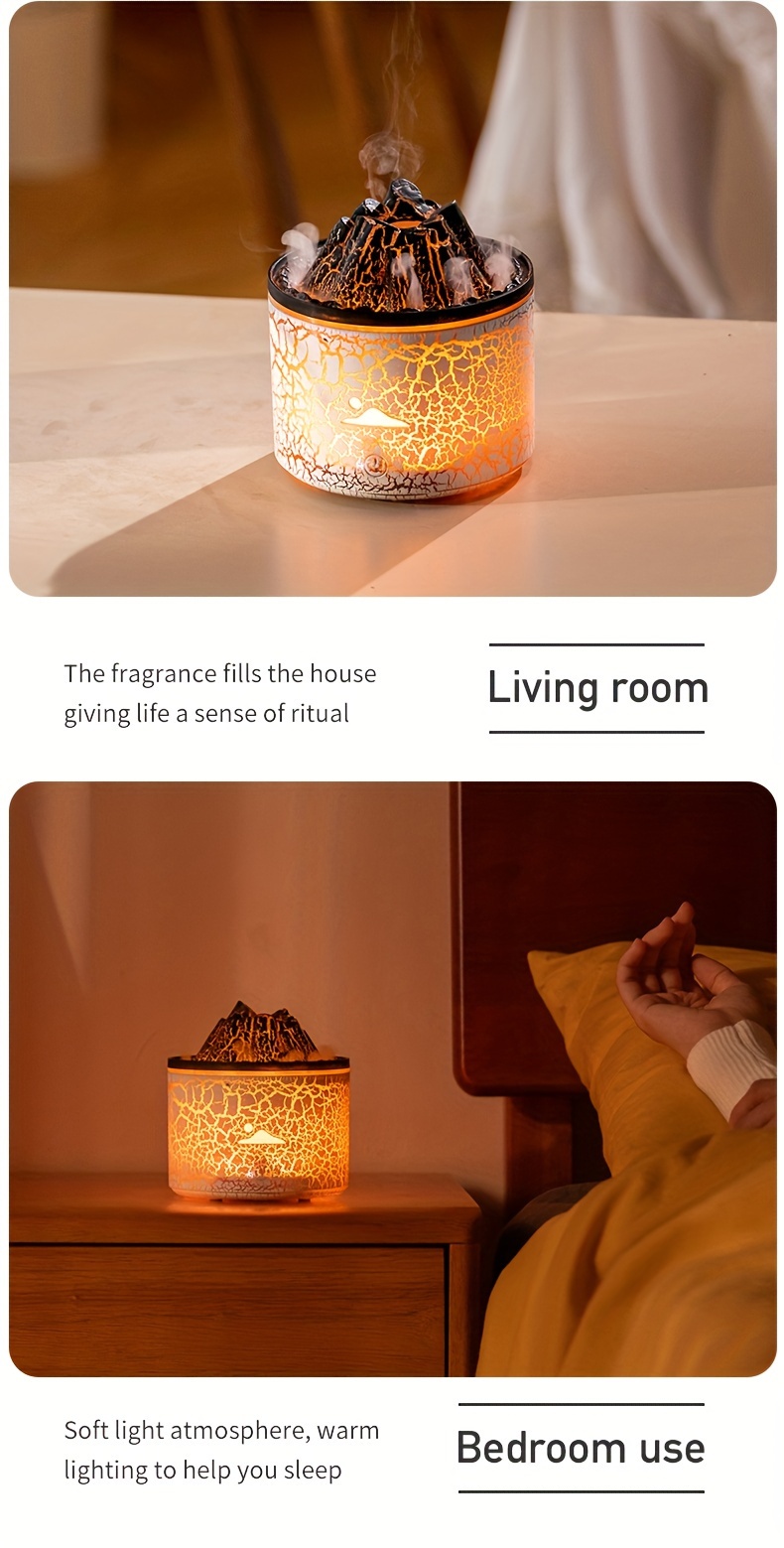 volcano essential oils diffuser with colorful light usb 180ml air humidifier for home mini aromatherapy diffuser with flame volcano mist mode 2 colors timer auto shut off flame diffusers for home bedroom details 14