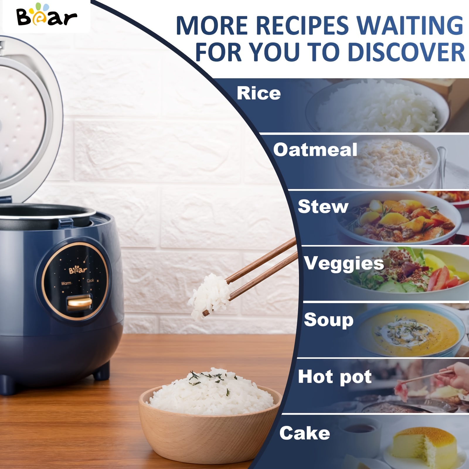 bear rice cooker 2 cups uncooked small rice cooker steamer with removable nonstick pot one touch keep warm function mini rice cooker for soup stew grain oatmeal veggie blue details 3