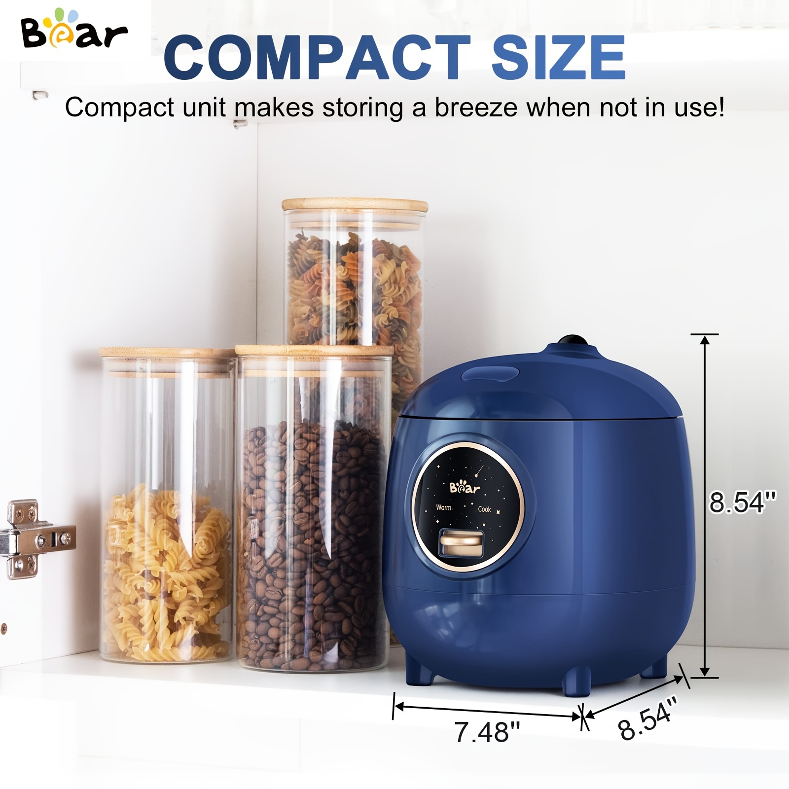 bear rice cooker 2 cups uncooked small rice cooker steamer with removable nonstick pot one touch keep warm function mini rice cooker for soup stew grain oatmeal veggie blue details 5