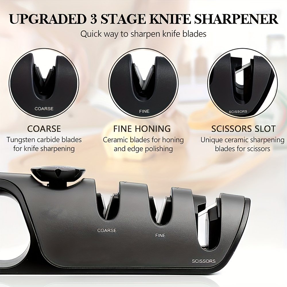 professional 3 stage knife sharpener get razor sharp knives with adjustable angle knob multifunctional polishing details 5