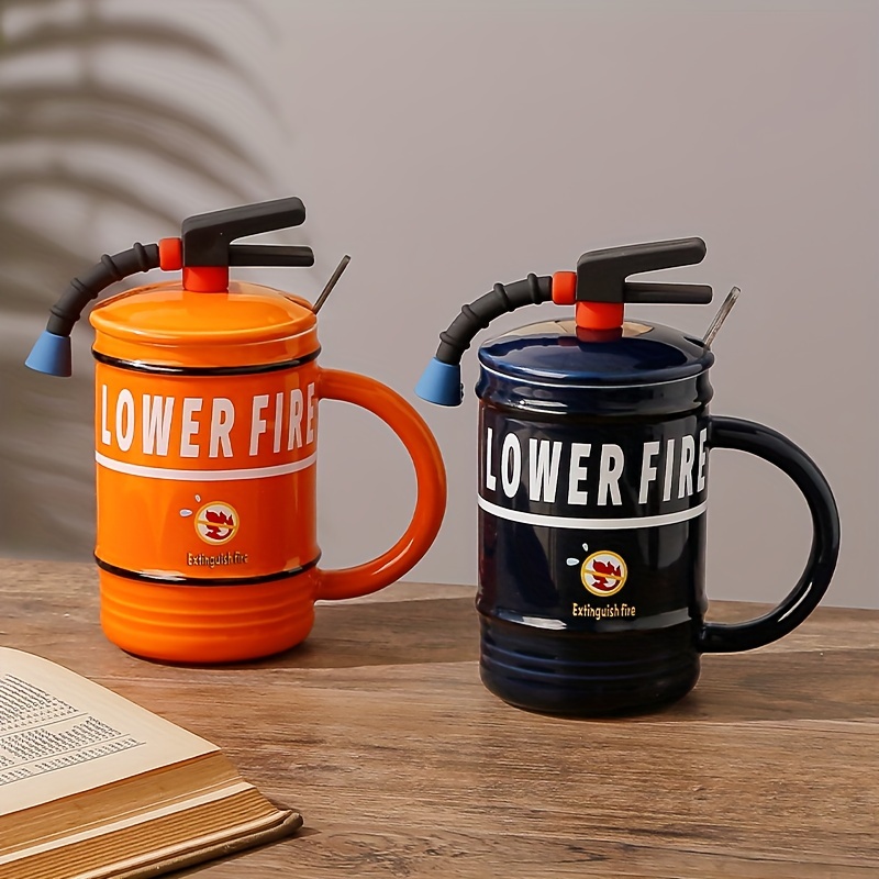 1pc 16 oz fire extinguisher styling coffee mug with lid and spoon fun ceramic mug creative styling quirky coffee mug perfect gift for work office christmas and parties details 4