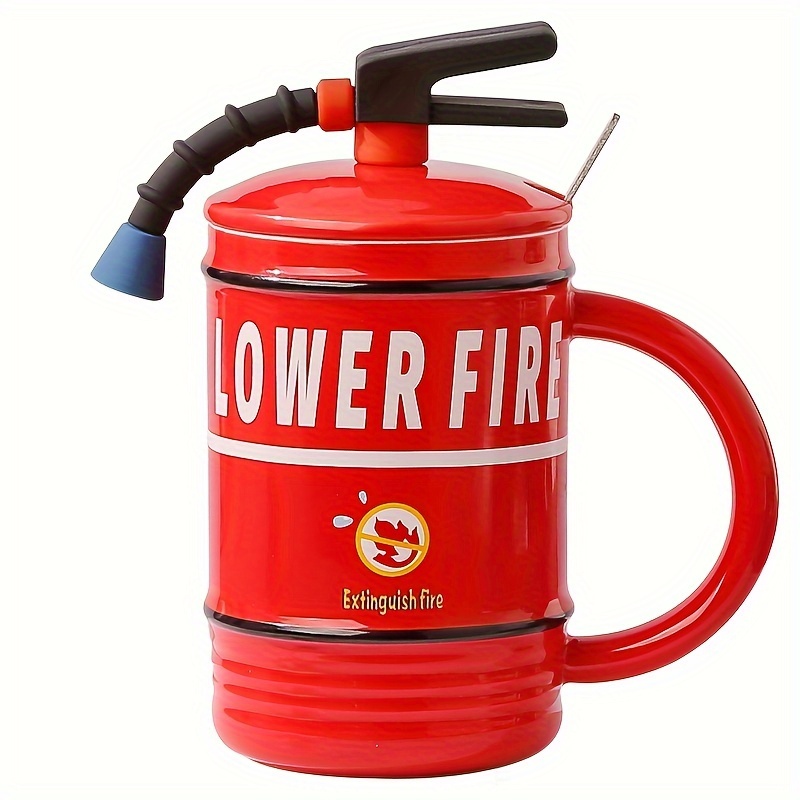 1pc 16 oz fire extinguisher styling coffee mug with lid and spoon fun ceramic mug creative styling quirky coffee mug perfect gift for work office christmas and parties details 7