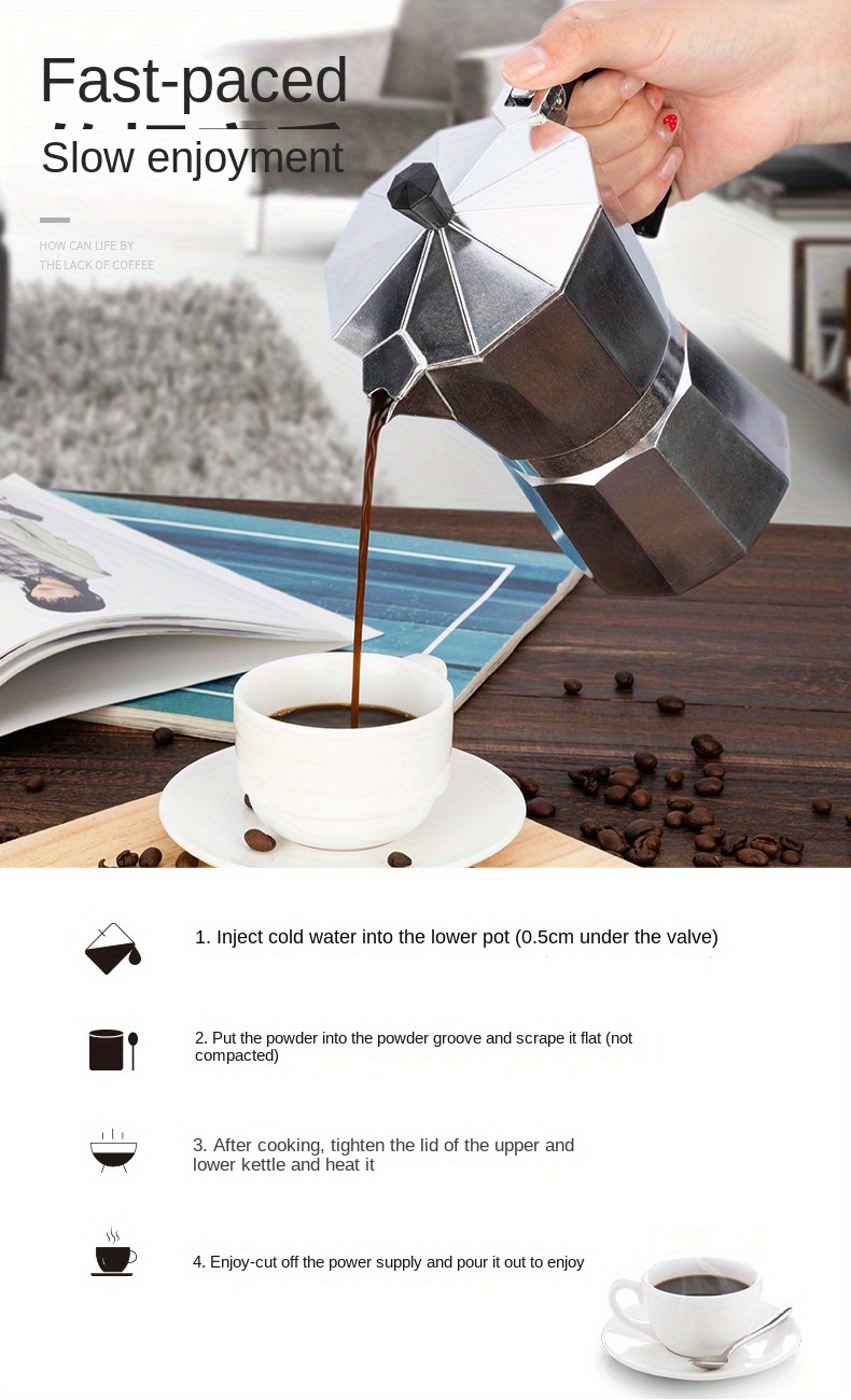 aluminum italian moka pot coffee pot octagonal pot coffee cup espresso hand brewed coffee pot details 0