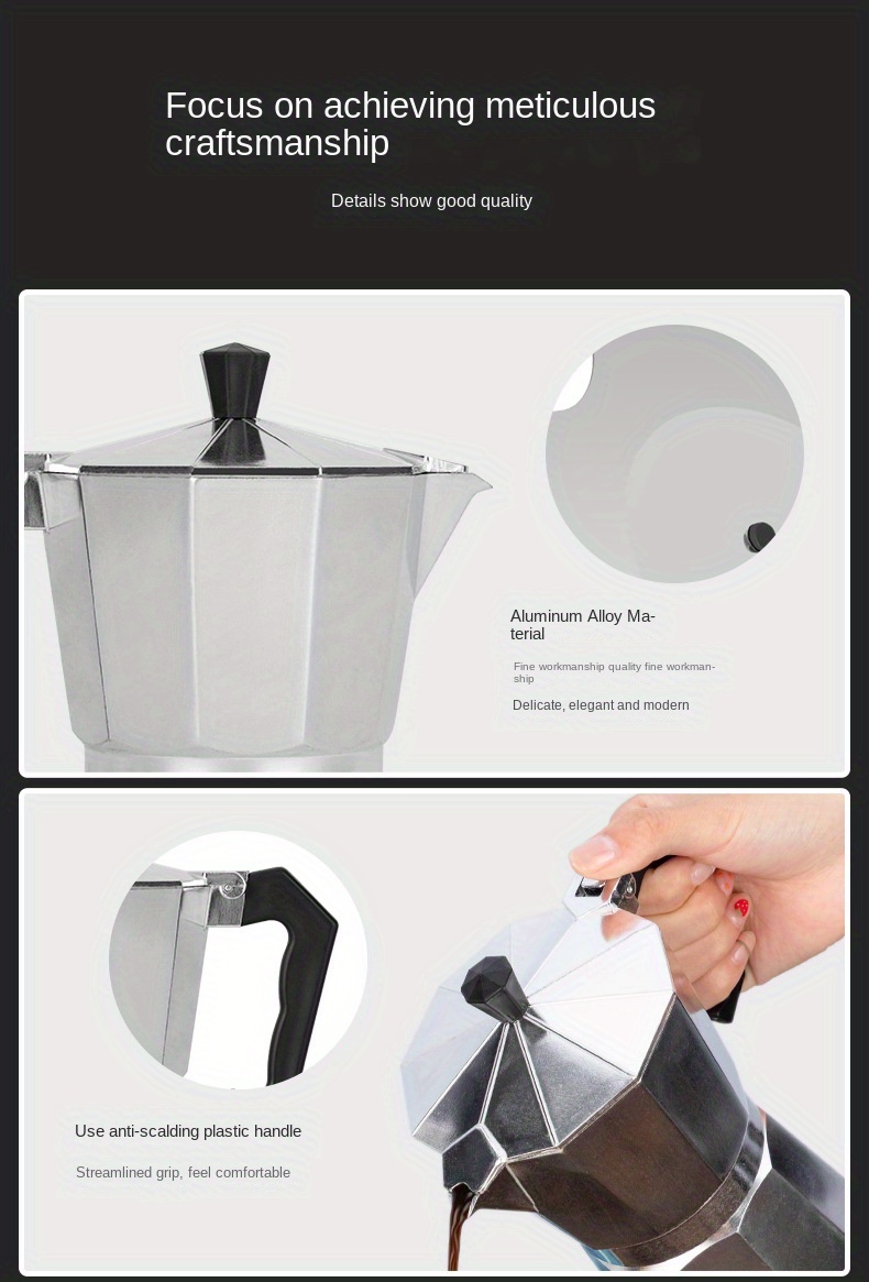 aluminum italian moka pot coffee pot octagonal pot coffee cup espresso hand brewed coffee pot details 4