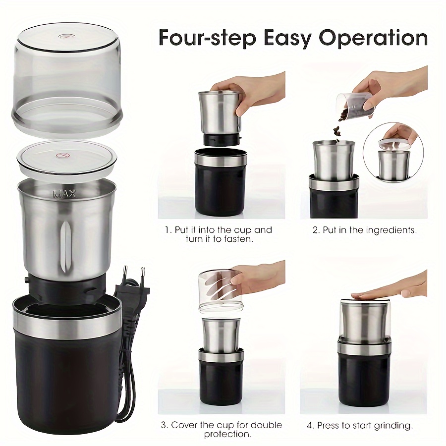 coffee grinder spice grinder 300w powerful electric 304 stainless steel 100g capacity detachable cup suitable for spices pollen herbs seeds beans and grains details 2