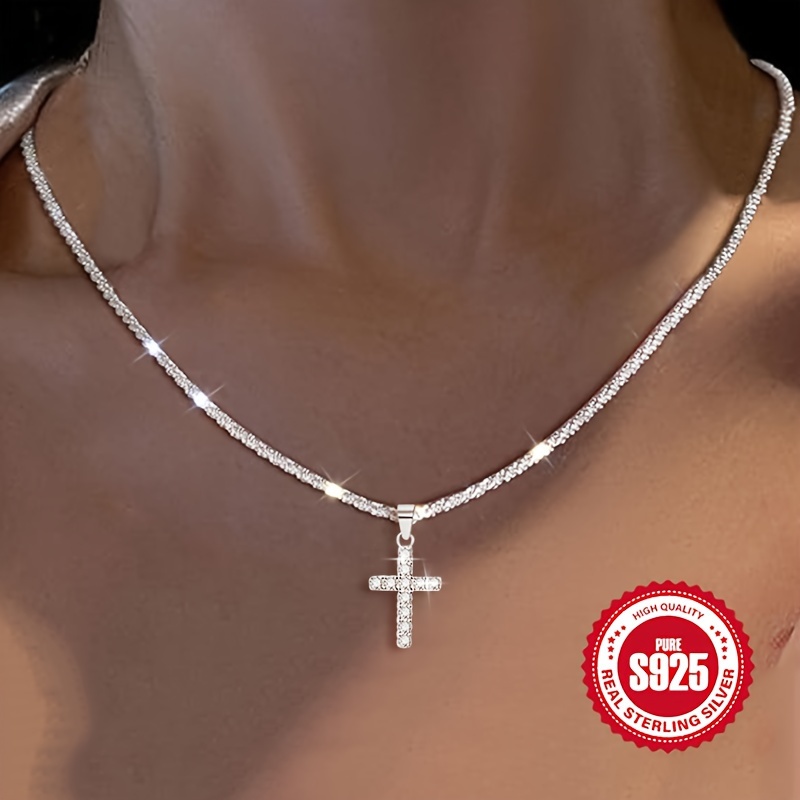 925 sterling silver womens chain necklace with cross pendant hypoallergenic necklace gift details 1