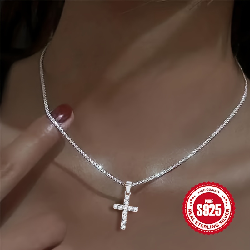 925 sterling silver womens chain necklace with cross pendant hypoallergenic necklace gift details 2