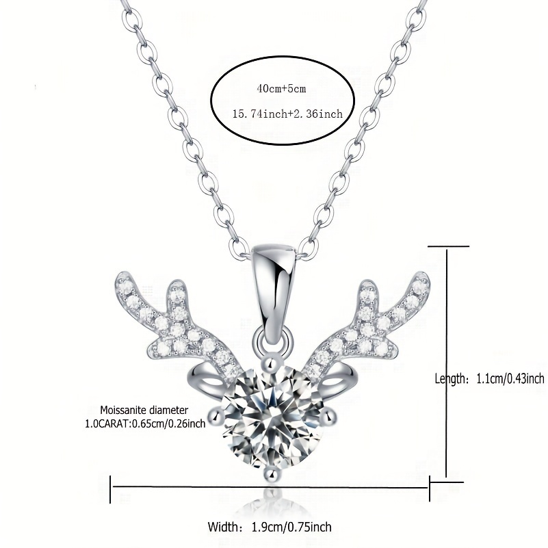 christmas fawn pendant necklace 925 silver 1 carat moissanite pendant set chain details 4