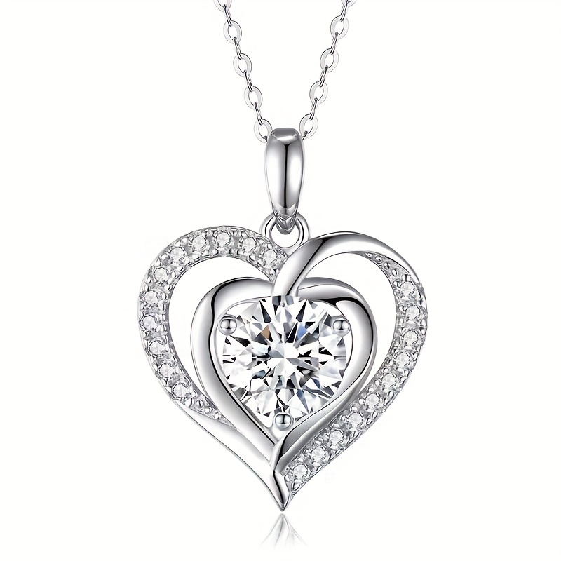 sterling 925 silver hypoallergenic necklace exquisite heart design sparkling moissanite inlaid pendant necklace with gift box gift for lovers details 4