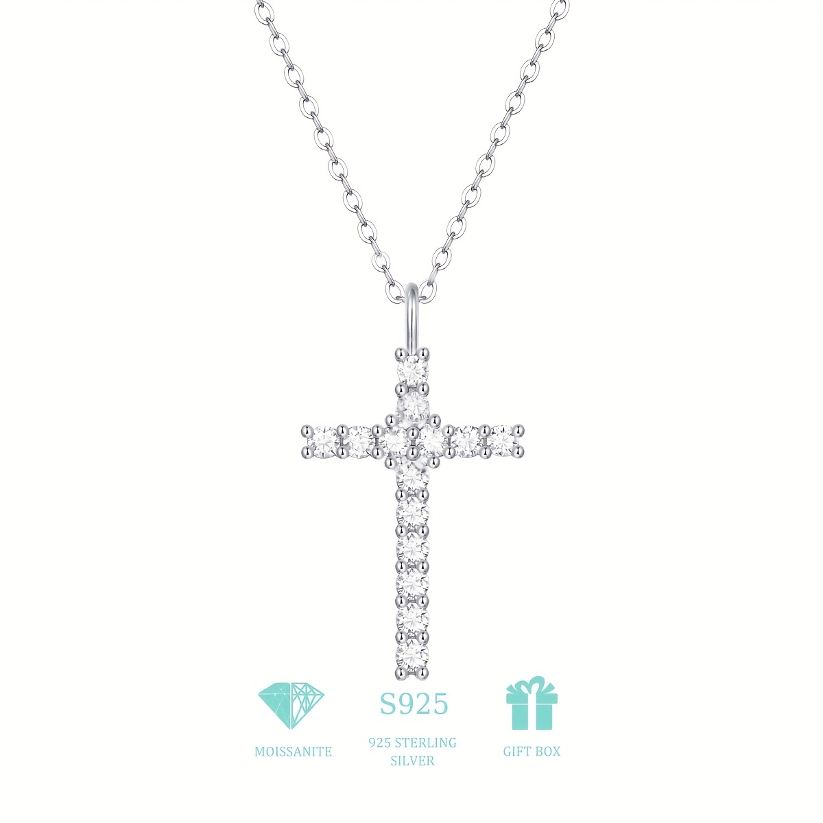 ladies necklace 925 sterling silver plated 18k plated moissanite necklace cross pendant necklace details 1