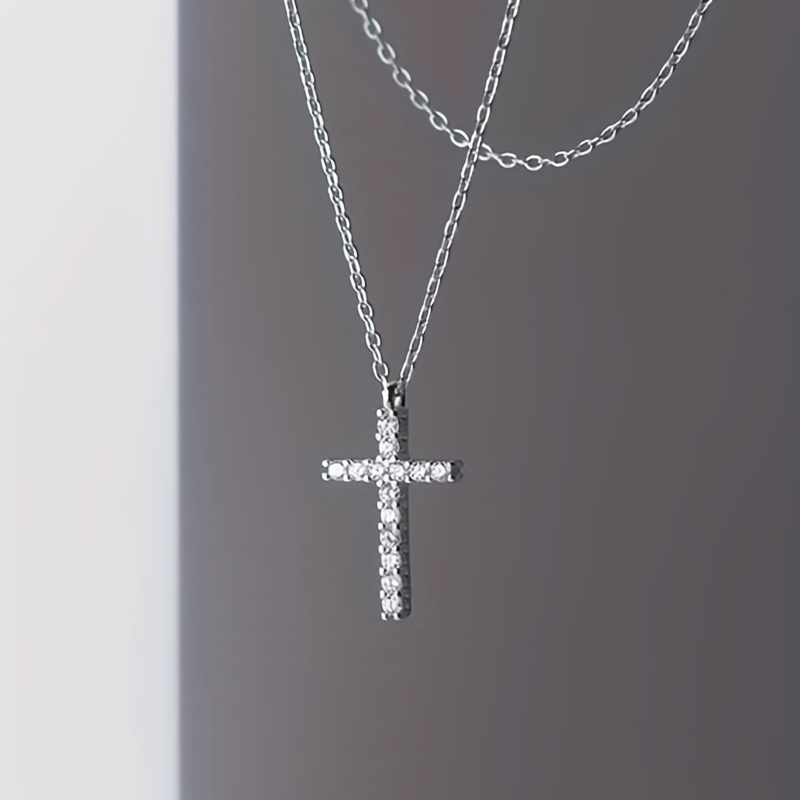 ladies necklace 925 sterling silver plated 18k plated moissanite necklace cross pendant necklace details 5