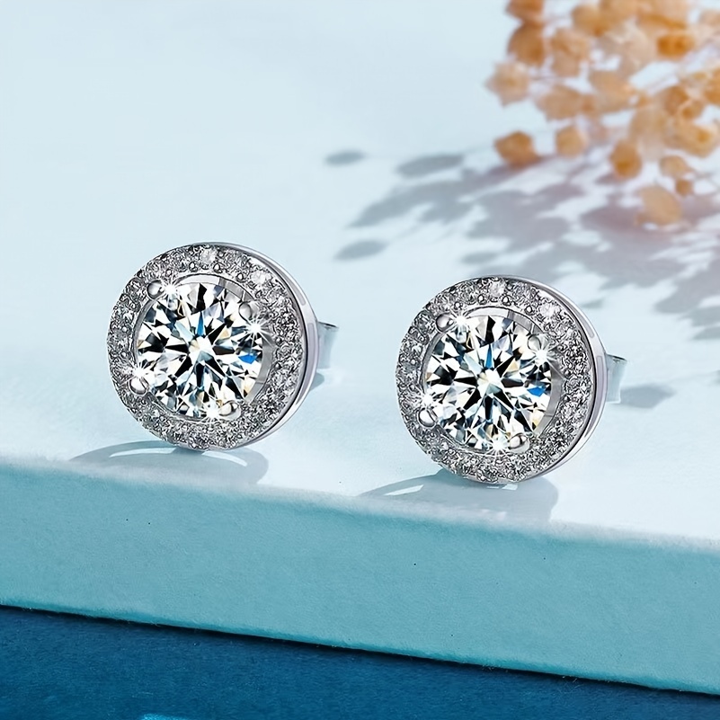 round shiny moissanite design stud earrings sterling 925 silver jewelry exquisite gift with gift box details 4