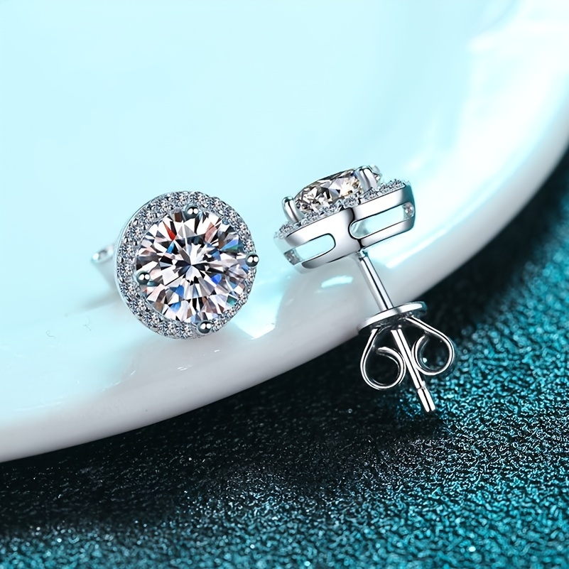 round shiny moissanite design stud earrings sterling 925 silver jewelry exquisite gift with gift box details 5