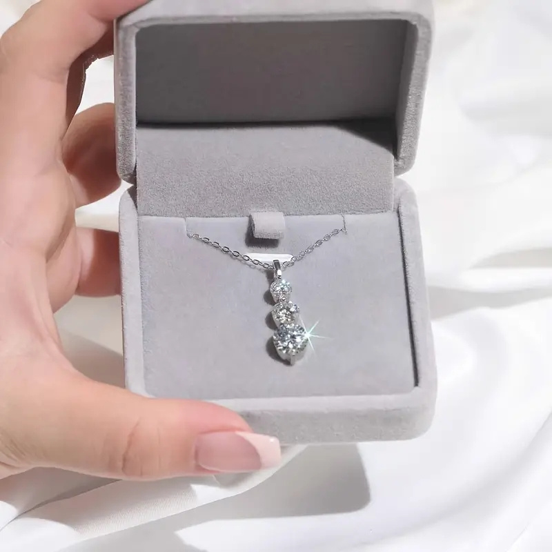 about 3 5g s925 sterling silver hypoallergenic 0 5ct 1ct 2ct moissanite necklace womens elegant valentines day mothers day gift with gift box packaging details 1