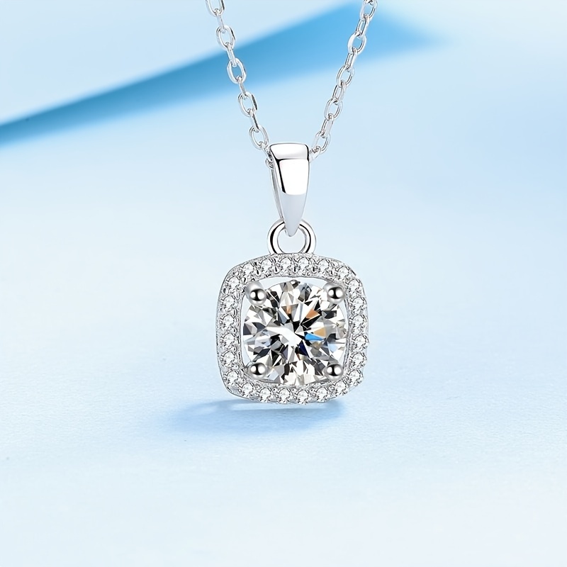 square moissanite pendant necklace inlaid round cut shiny moissanite plated solitaire necklace birthday gift details 2