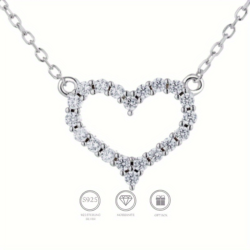 round shape created white moissanite gemstone heart pendant in flash plated sterling silver chain 18 details 1