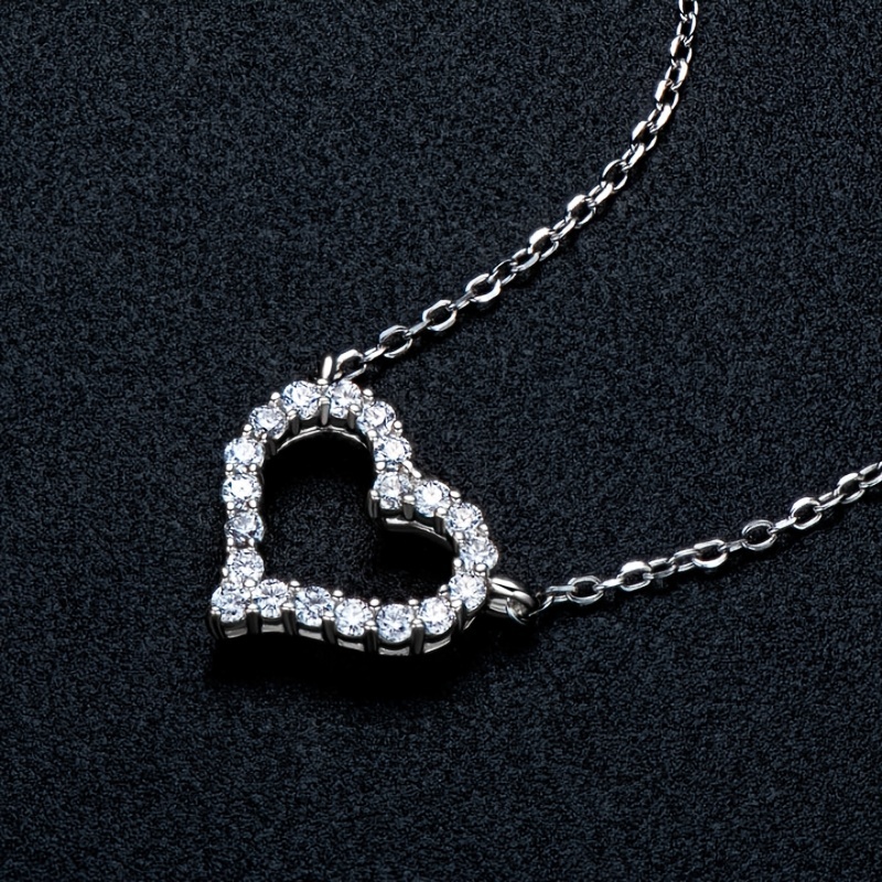 round shape created white moissanite gemstone heart pendant in flash plated sterling silver chain 18 details 2