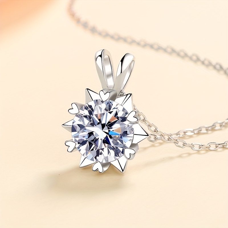 3 carat round moissanite snowflakes necklace pendant romantic moissanite neck jewelry 18k plated 925 silver gift details 0