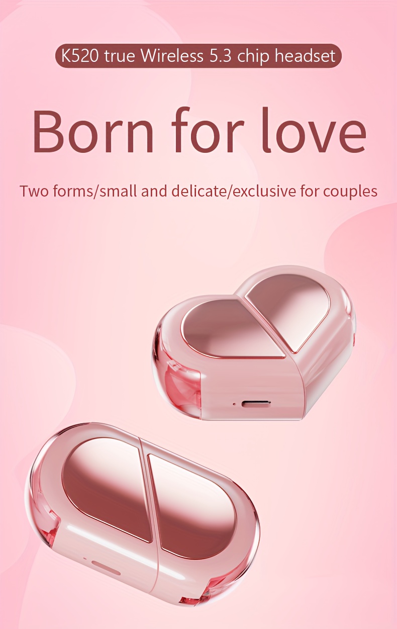 tws half in ear wireless earphones two styles of charging cases heart shaped case compatible with all smartphones exclusive for couples the best gift for your loved one details 0