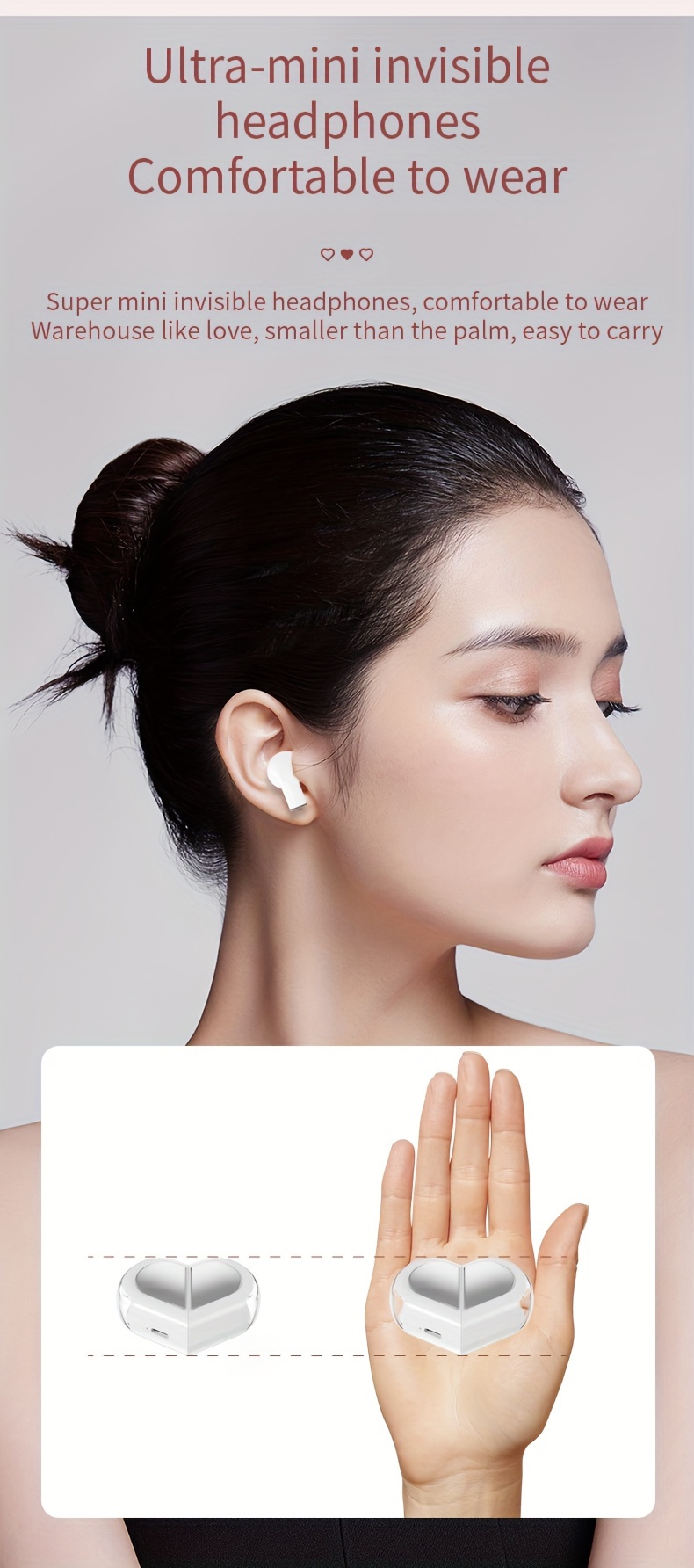 tws half in ear wireless earphones two styles of charging cases heart shaped case compatible with all smartphones exclusive for couples the best gift for your loved one details 3