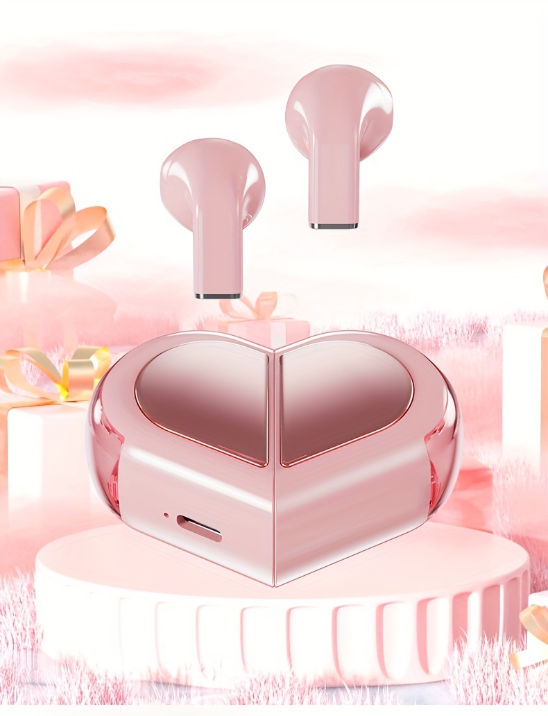 tws half in ear wireless earphones two styles of charging cases heart shaped case compatible with all smartphones exclusive for couples the best gift for your loved one details 9