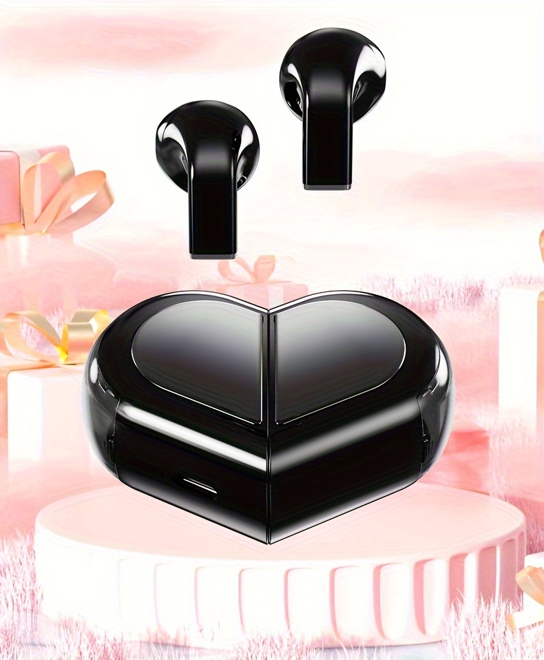 tws half in ear wireless earphones two styles of charging cases heart shaped case compatible with all smartphones exclusive for couples the best gift for your loved one details 11