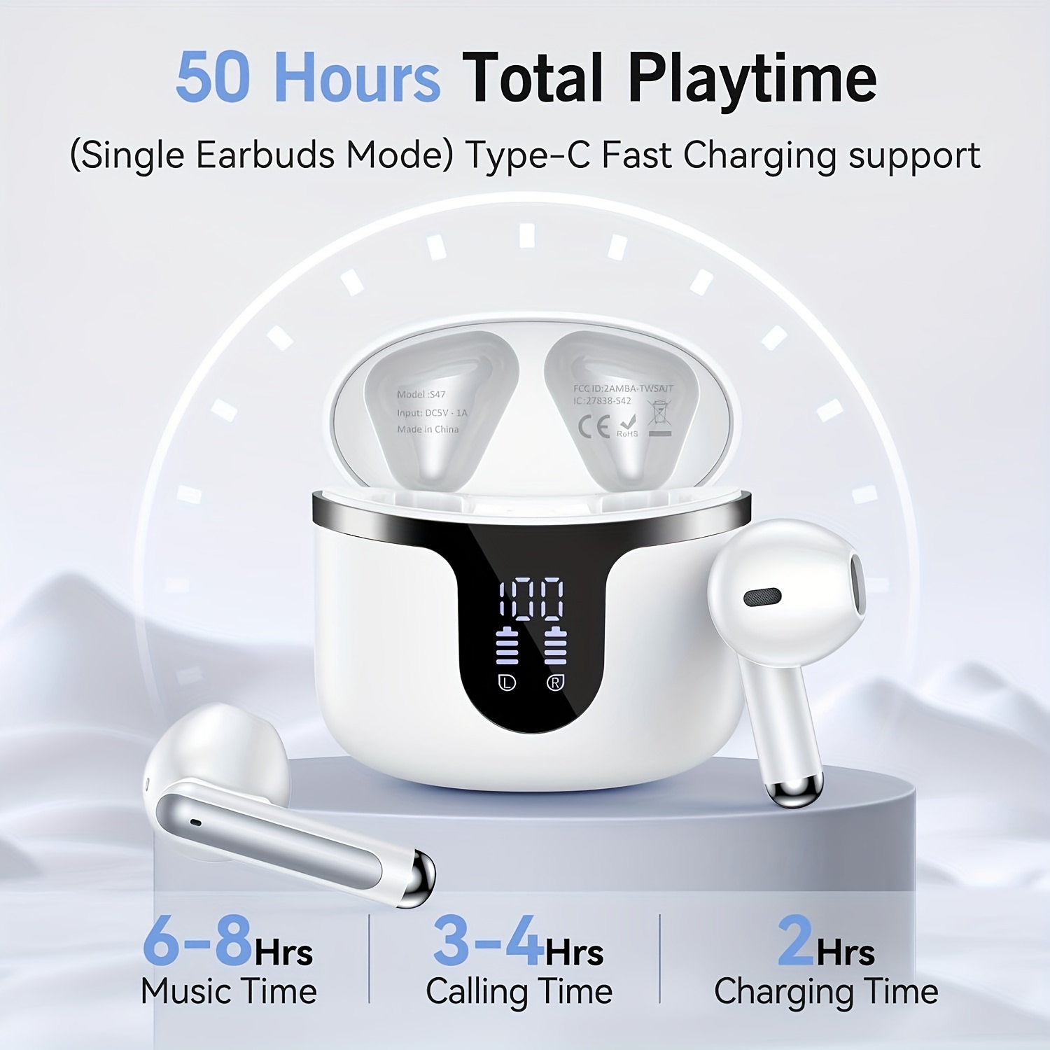 new wireless headphones true wireless earbuds with charging case life waterproof stereo sound built in mic earphones in ear headsets details 0